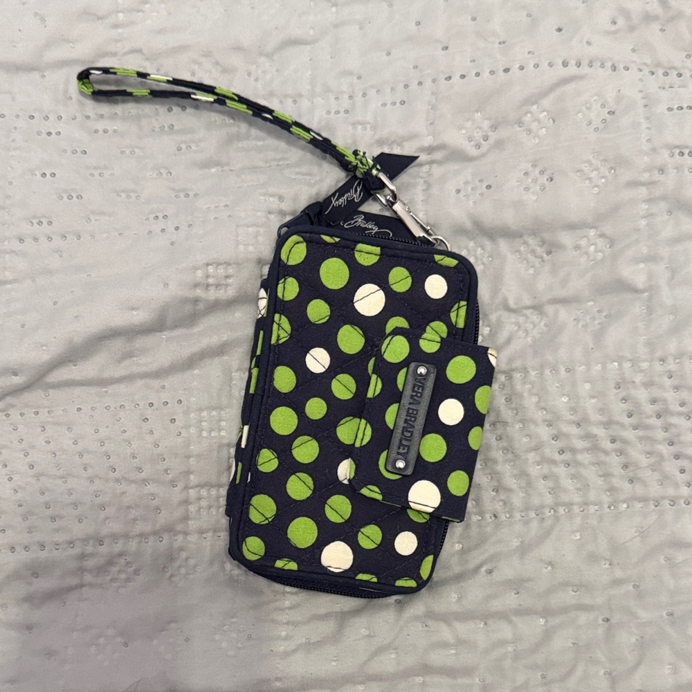 Vera Bradley Green and White Polka Dot Phone Wristlet